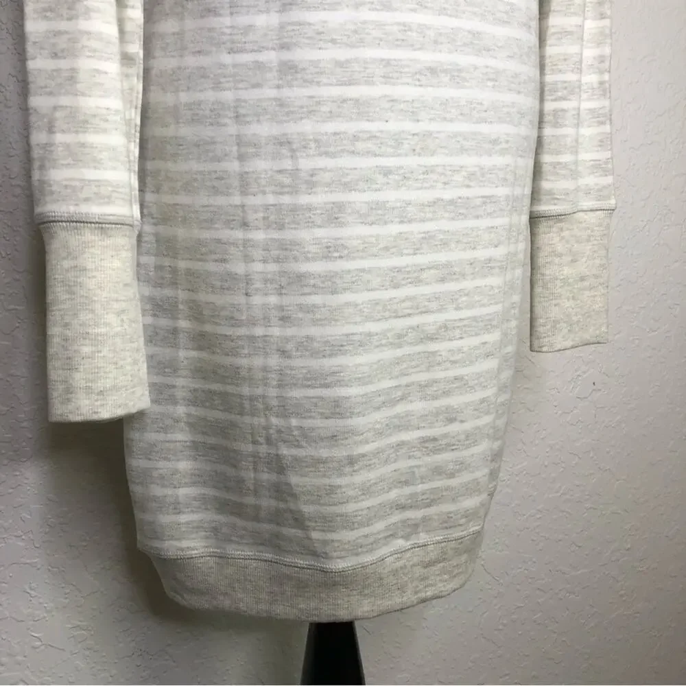 Athleta oatmeal white striped knit tunic asymmetrical hem dress size Medium